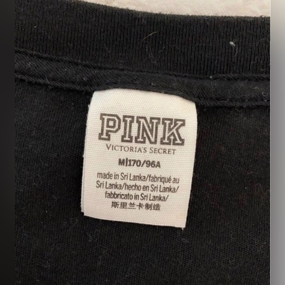 ❌SOLD❌VS PINK LONG SLEEVE V-NECK CAMPUS TEE SHIRT BLACK GOLD SILVER BLING 86 PUP - Picture 13 of 14